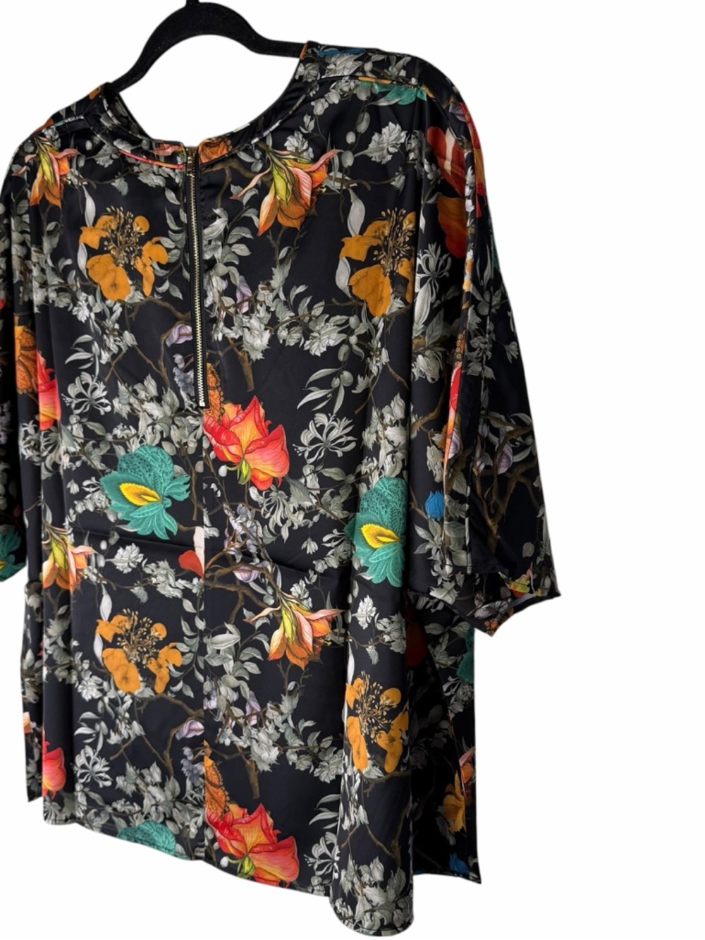 Pari Passu Marni Floral Blouse Silky Short Sleeve Back Zip Top Size 22 NWOT - Picture 8 of 13